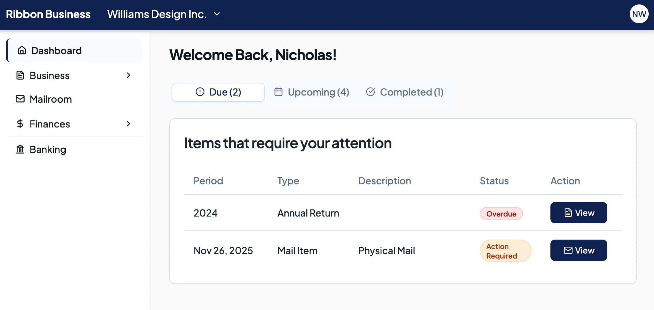 Ribbon Business dashboard preview